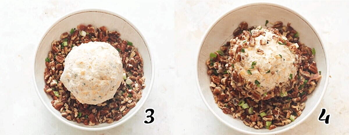 Roll it in the nut and bacon mixture.