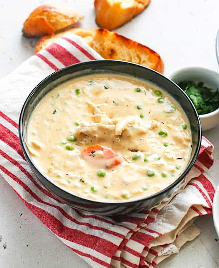 Serving up a creamy bowl of chicken soup.