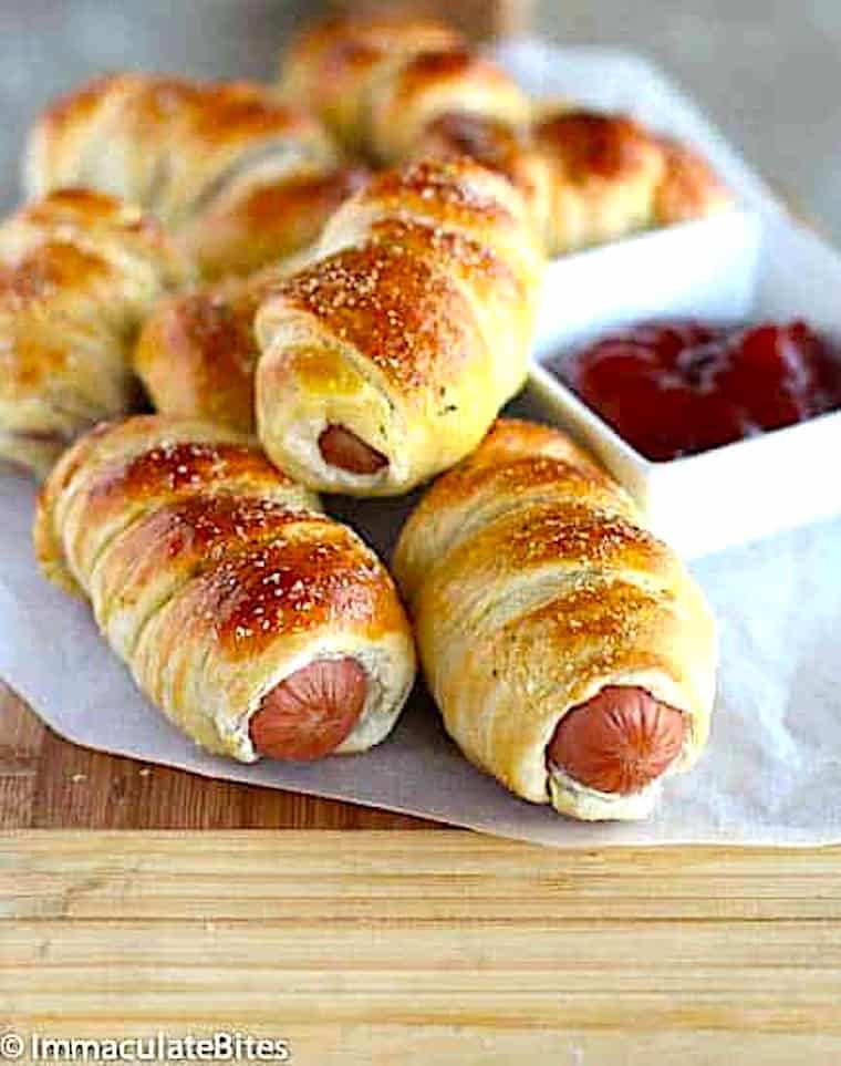 Hot dog pretzels for perfect party appetizers.
