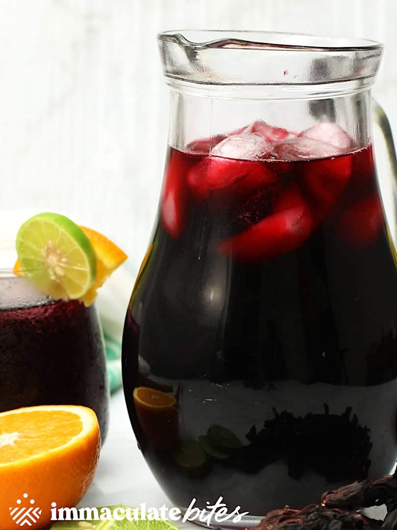 A fresh pitcher of hibiscus drink ready to enjoy.