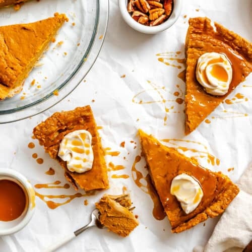 Enjoying decadent pie from sweet potatoes for the perfect holiday spread.