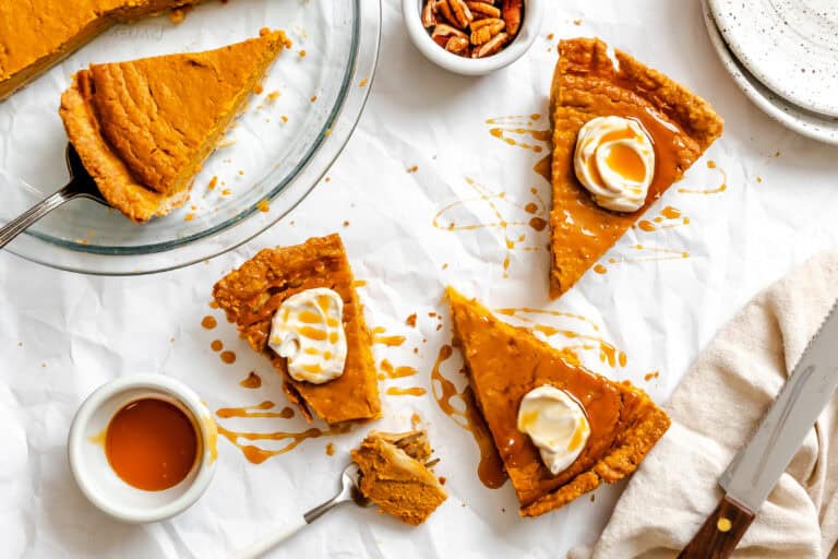 Enjoying decadent pie from sweet potatoes for the perfect holiday spread.