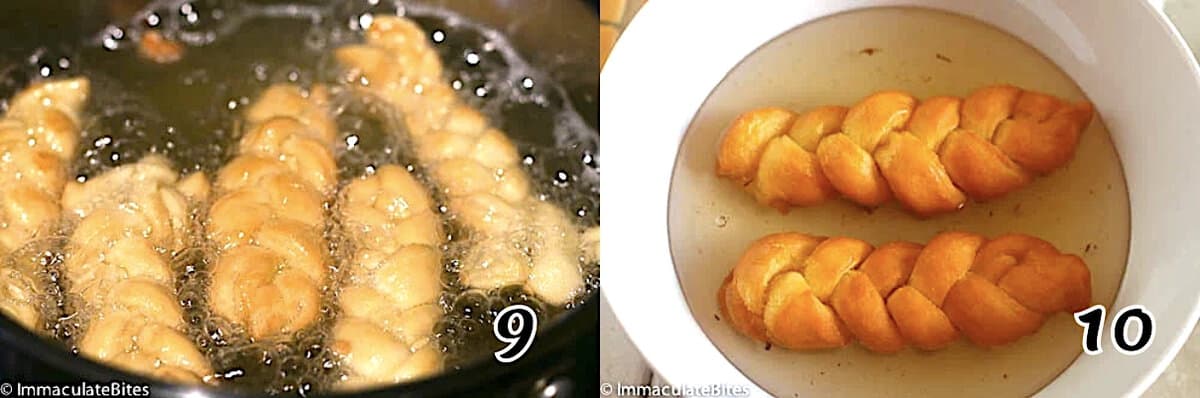 Fry them, then soak them in syrup for a few minutes.