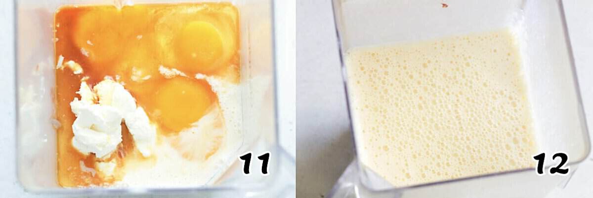 Mix the flan ingredients in a blender.