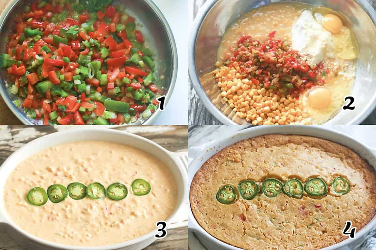 Saute the veggies, mix all the ingredients, and bake.