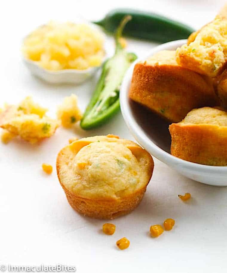 Serving up jalapeno cornbread muffins sweetened with pineapple.