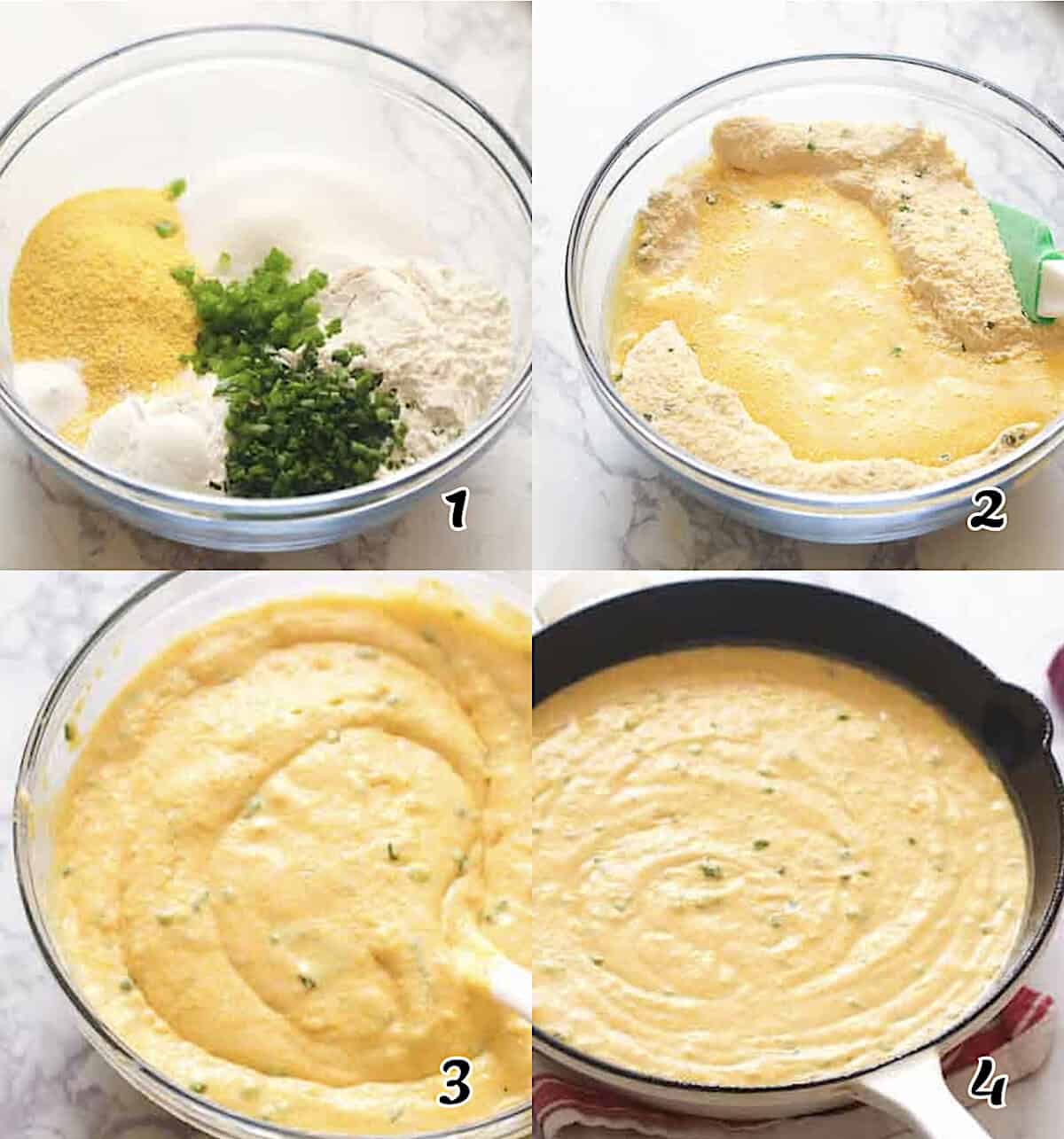 Mix the dry ingredients, add the liquid ingredients, mix well, and bake.