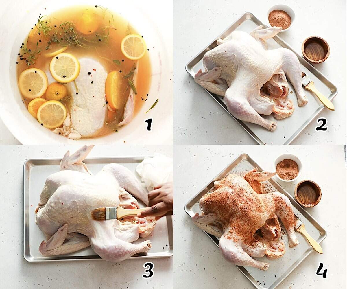 Brining, seasoning, and smoking.