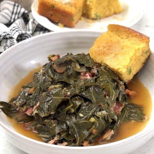 Serving up Southern collard greens with cornbread for everyday or holiday meals.