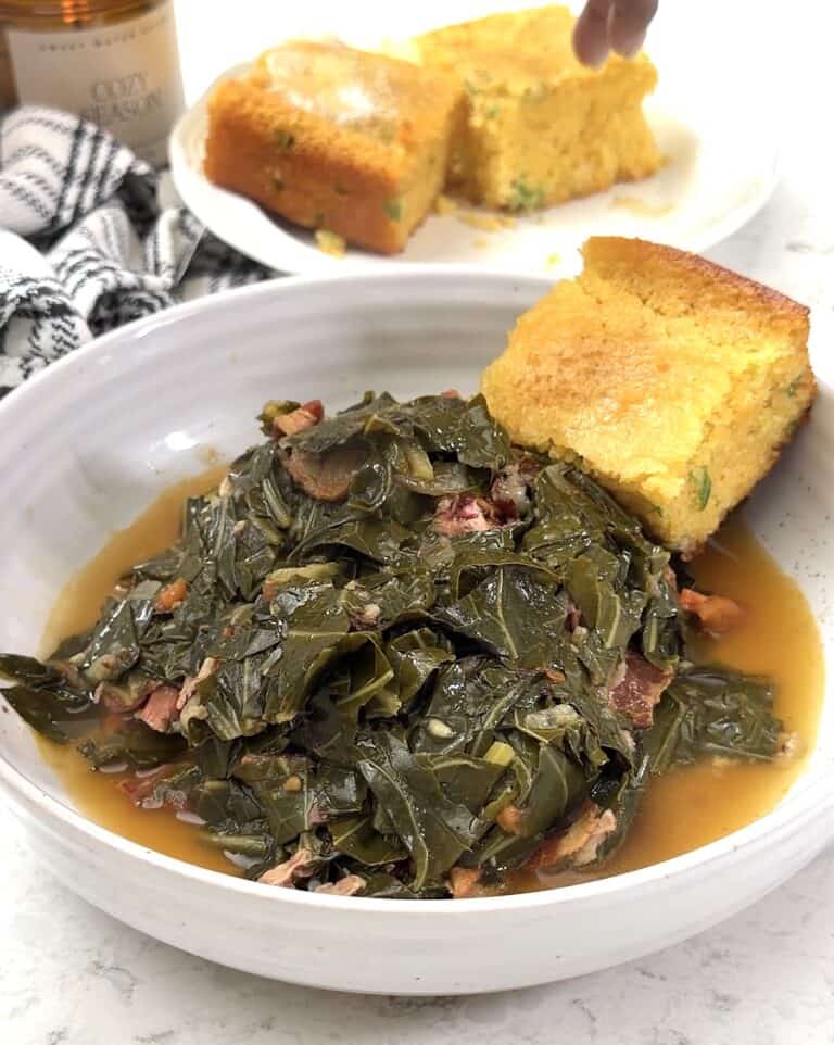 Serving up Southern collard greens with cornbread for everyday or holiday meals.