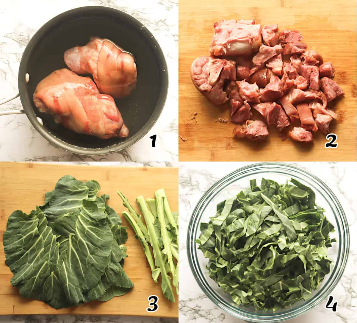 Cook the ham hocks, and prep the dark leafy greens.