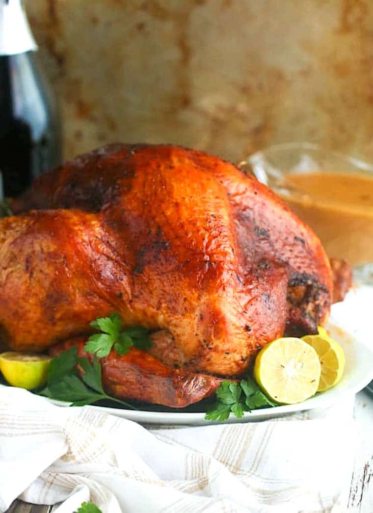A whole spiced roast turkey ready for your Thanksgiving celebration.