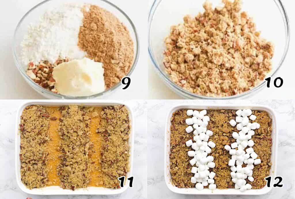 Make the streusel topping and bake. Then add the marshmallows and broil just enough to toast them.