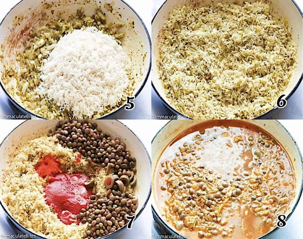 Add the rice, then add rest of the ingredients, and simmer until tender.