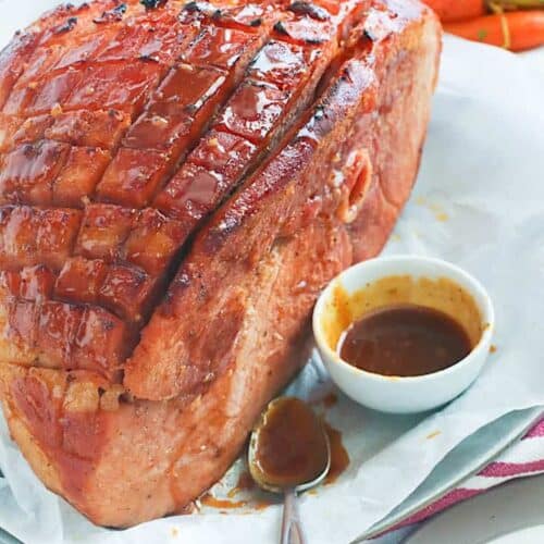 Getting ready to serve a brown sugar glazed ham for the holidays.