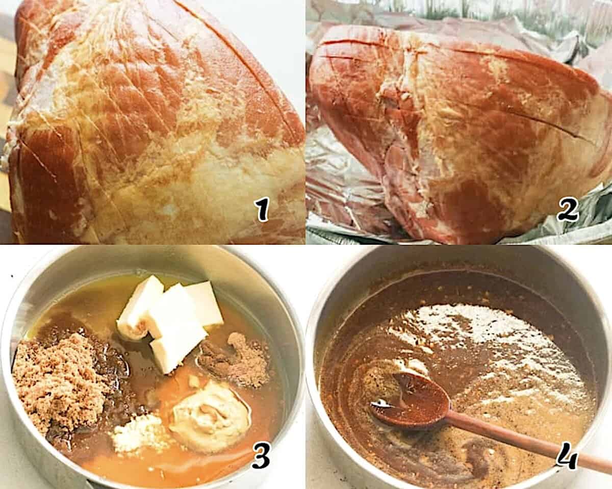 Score the fat layer, wrap with foil, and make the glaze.