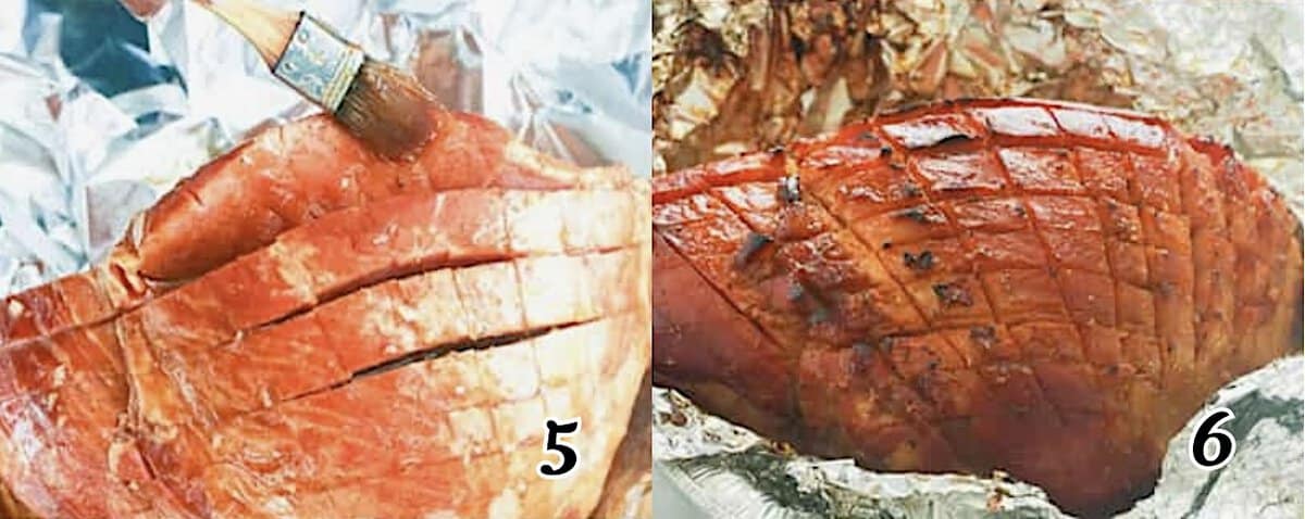 Glazing the cured pork leg.