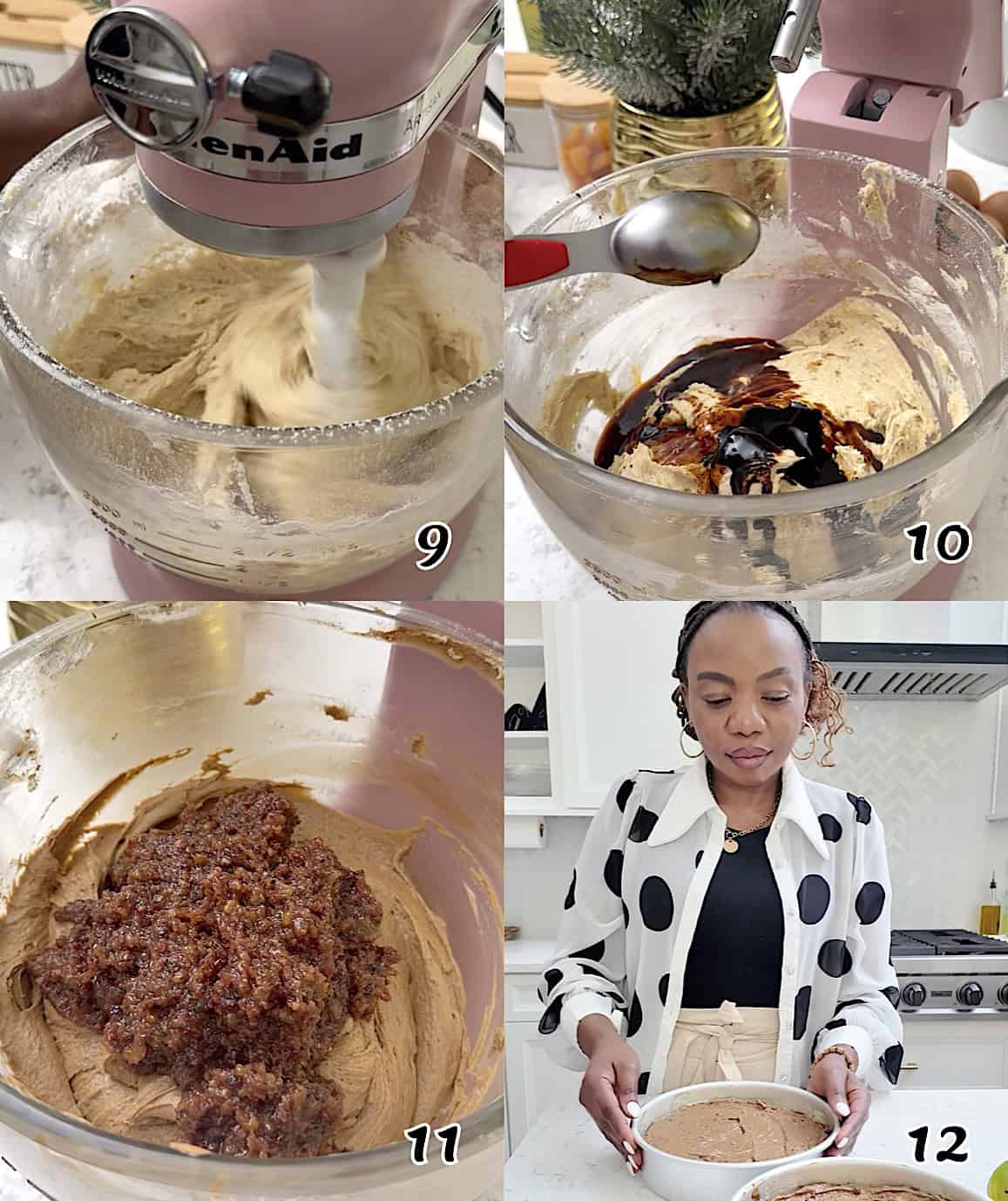 Add the flavorings and color, then stir in the soaked fruit puree and bake.