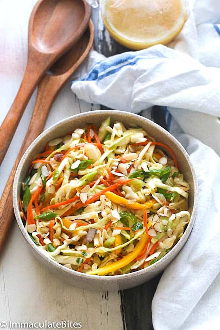 Serving up a bowl of Caribbean coleslaw for a Christmas side dish.