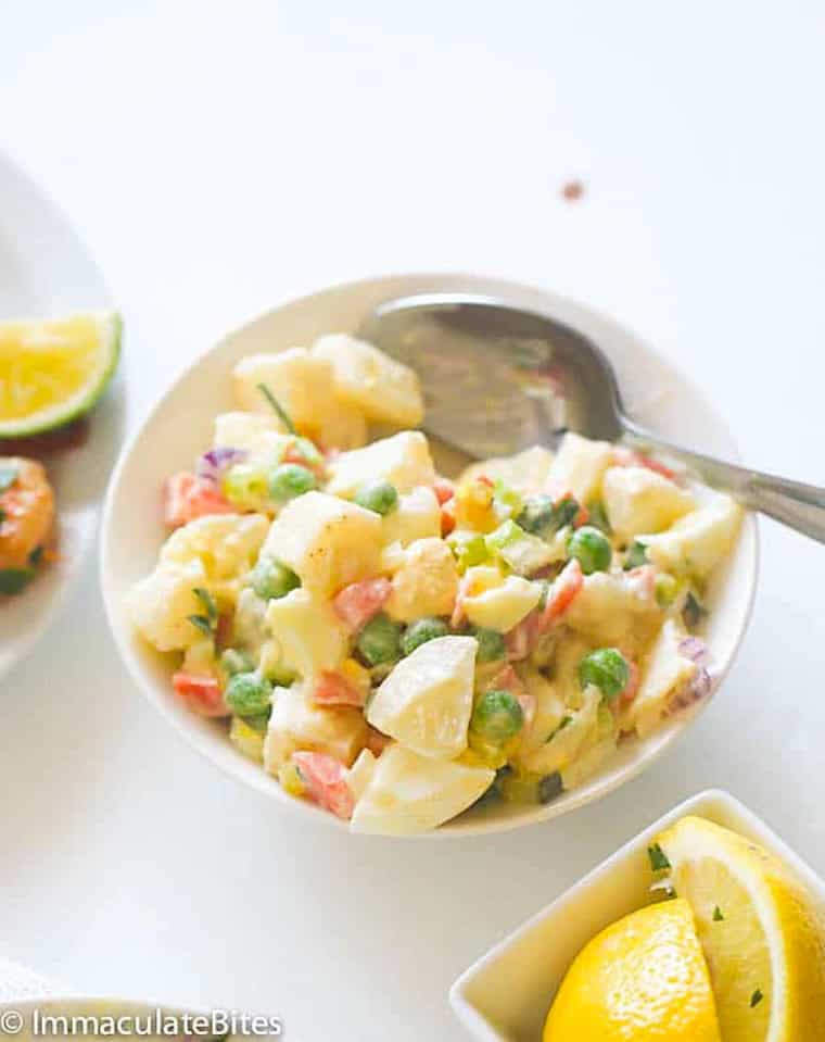 Potato salad enjoying a Caribbean flair for the holidays.