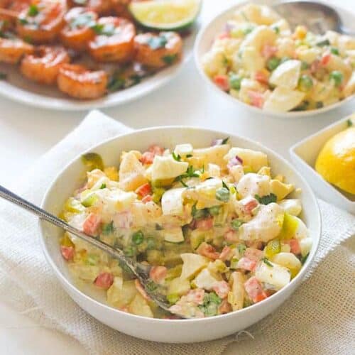 Freshly made potato salad with a Caribbean take.