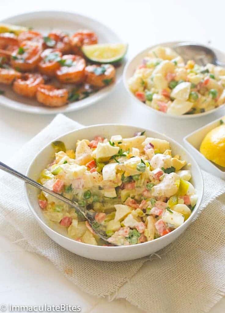 Freshly made potato salad with a Caribbean take.