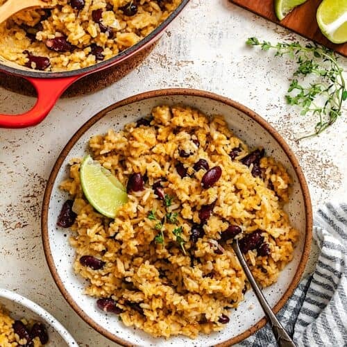 Freshly made Caribbean rice and beans for easy comfort food.