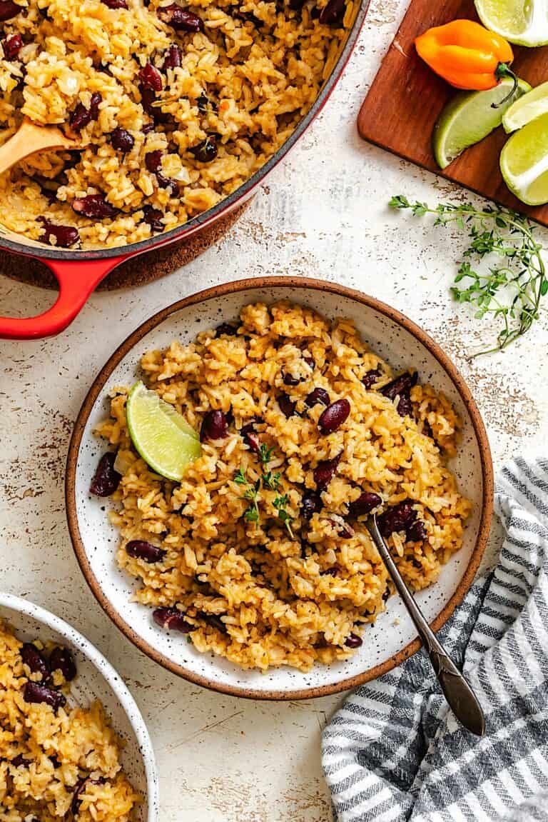 Freshly made Caribbean rice and beans for easy comfort food.
