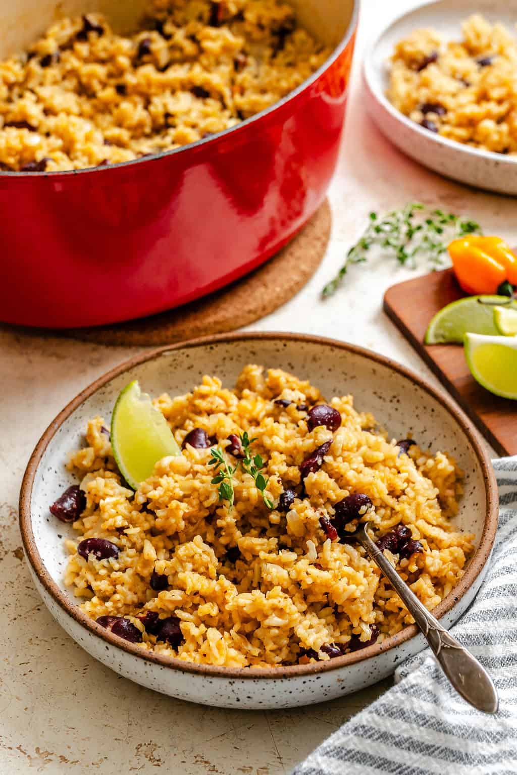 Enjoying beans with rice, Caribbean style.