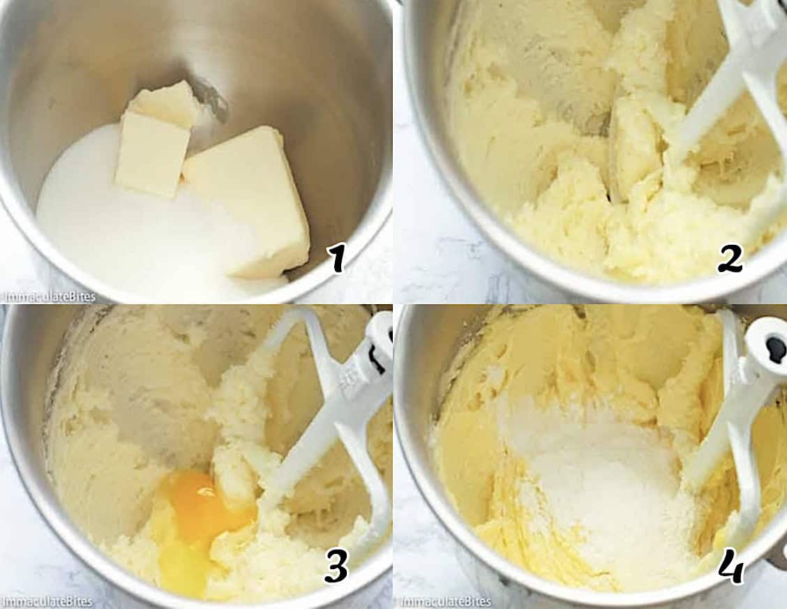 Cream the butter and sugar, add the egg yolks, then add the dry ingredients.