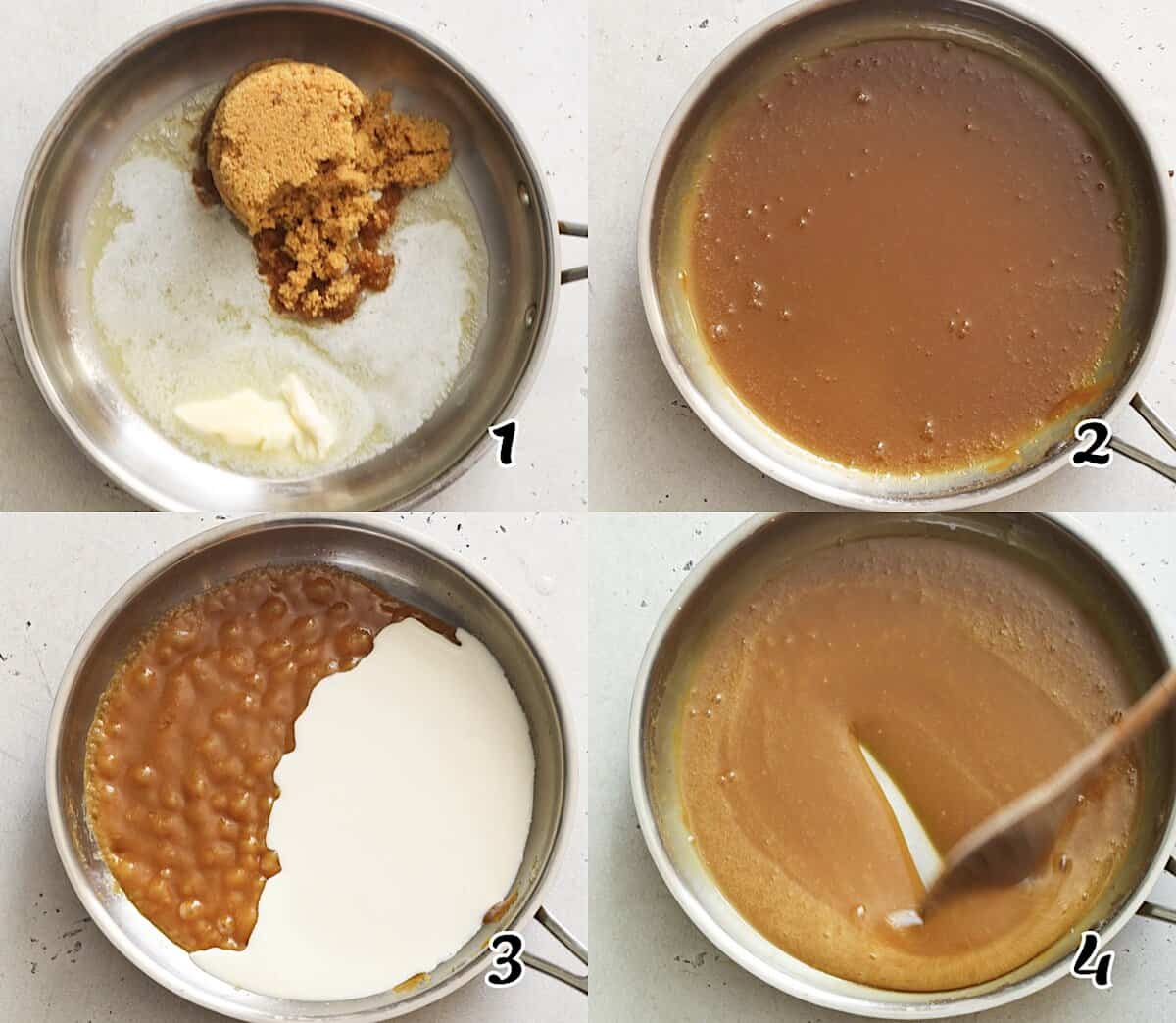 Melt the butter and sugar, then add the cream and vanilla.