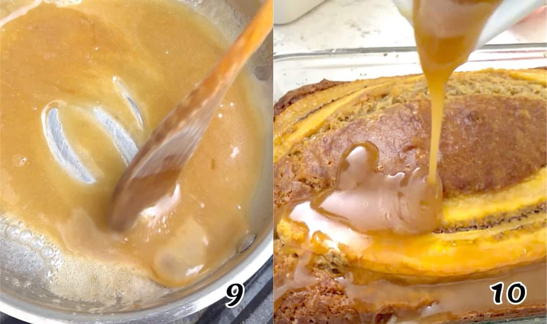 Make the glaze and pour it over the hot bread.