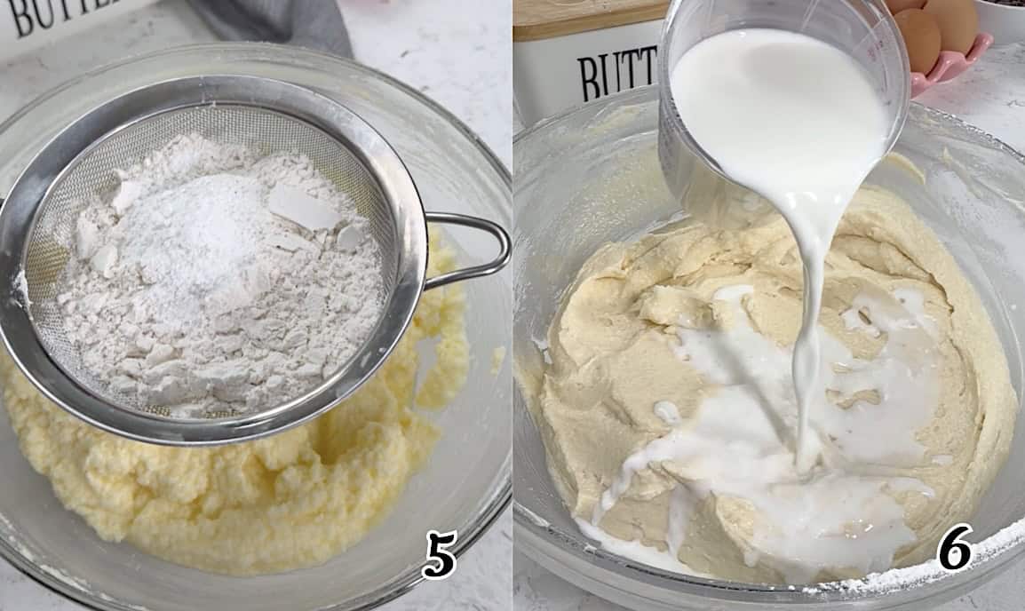 Add the dry ingredients, alternating with the milk.