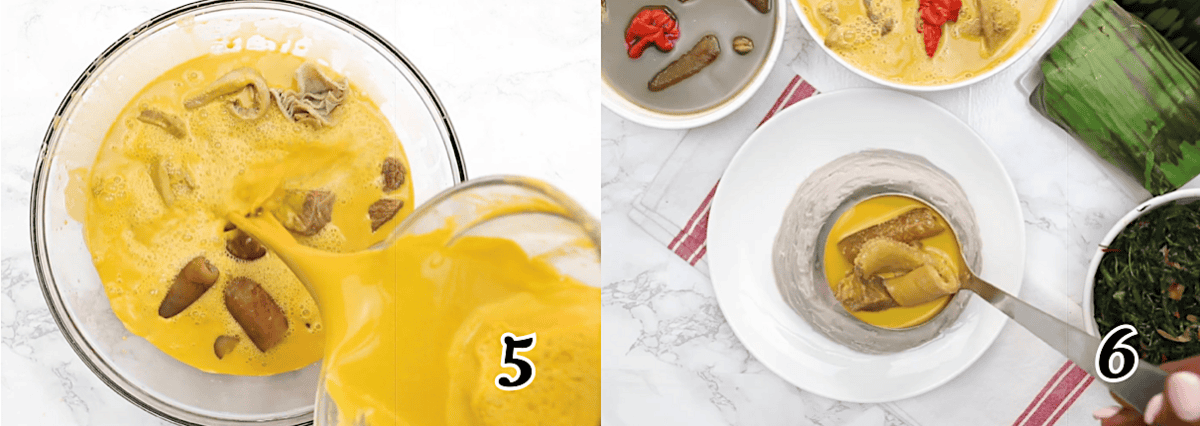 Pouring the broth over the meat and enjoying with fufu.