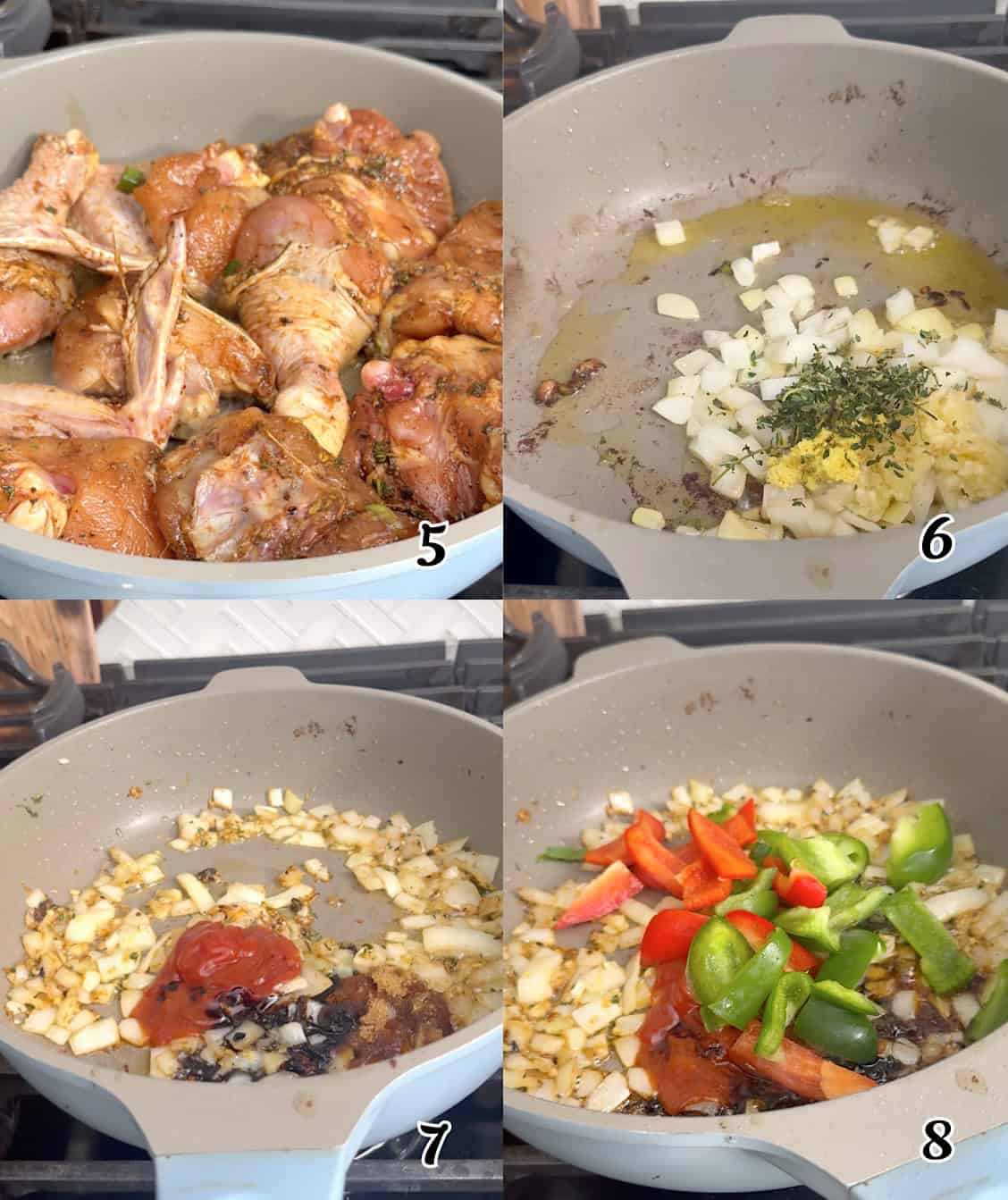 Sear, set aside, then saute the aromatics and veggies.