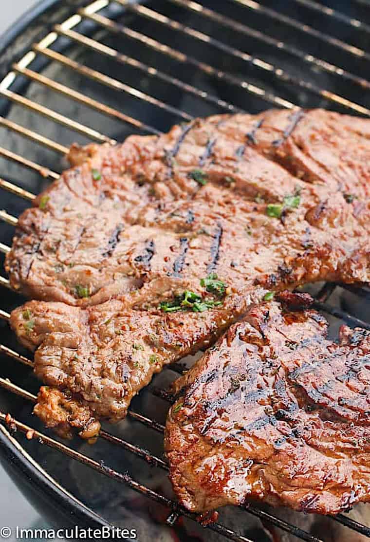 Grilling skirt steak for an easy taco filling.