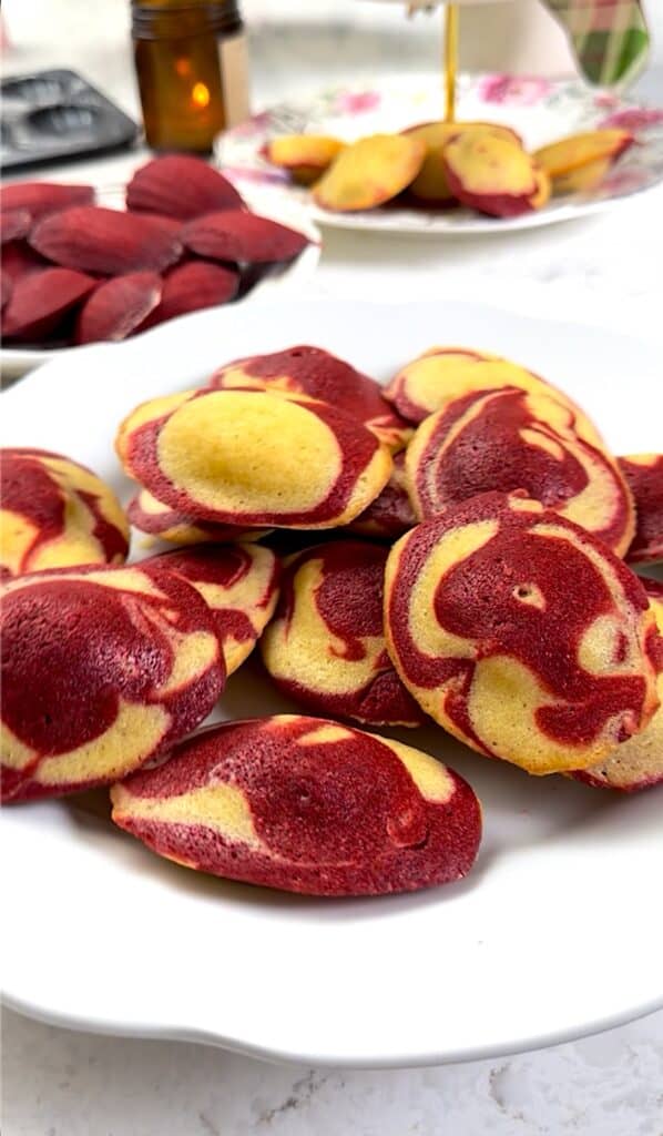 Red velvet madeleines fresh from the oven and ready to serve as a sweet snack or dessert.