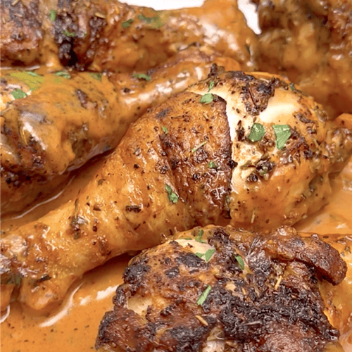 Serving up creamy baked chicken legs for a quick and easy weeknight dinner.