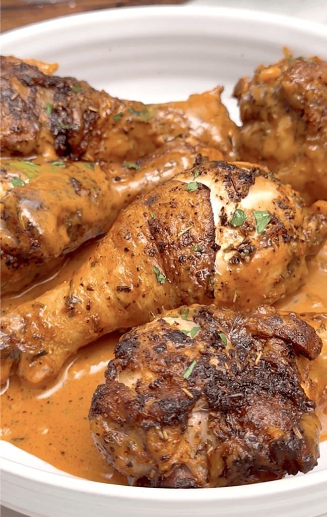 Serving up creamy baked chicken legs for a quick and easy weeknight dinner.