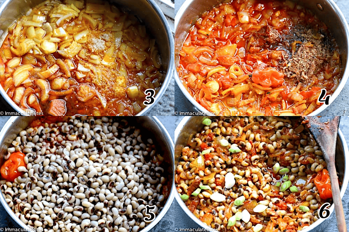 Saute the aromatics, add the flavoring and the beans, and simmer.