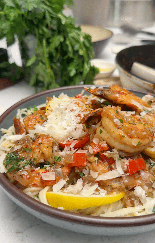 Serving up delicious shrimp scampi pasta for a fast and easy weeknight meal.