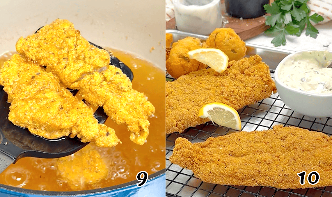 Drain the excess oil from the fried fish, then place on a baking rack ready to serve.