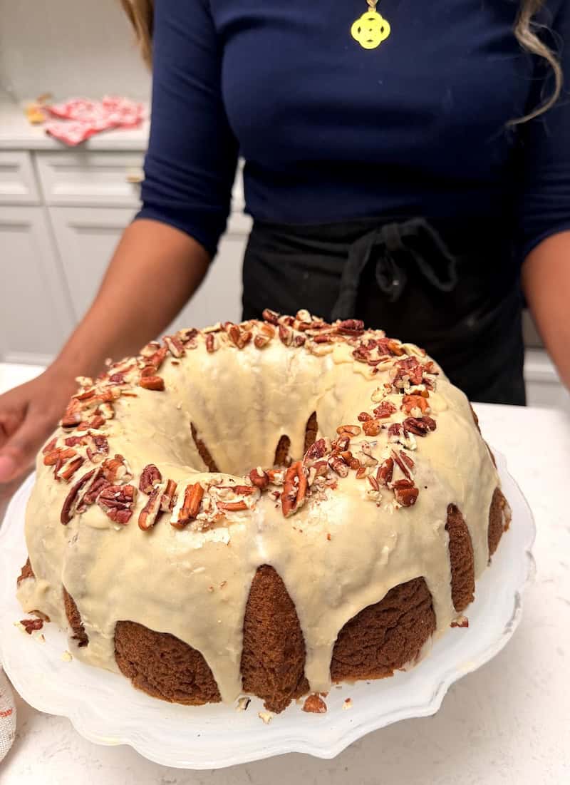 Imma serving up a decadent pound cake made with sweet potatoes.