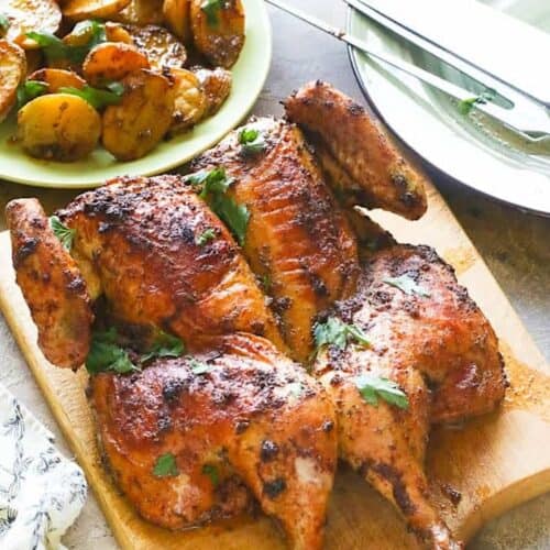 A quick and easy roasted blackened spatchcock chicken for a healthy weeknight meal.