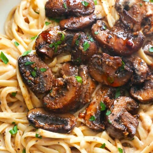 Serving up decadently creamy mushroom pasta for a vegetarian entree or elegant side dish.