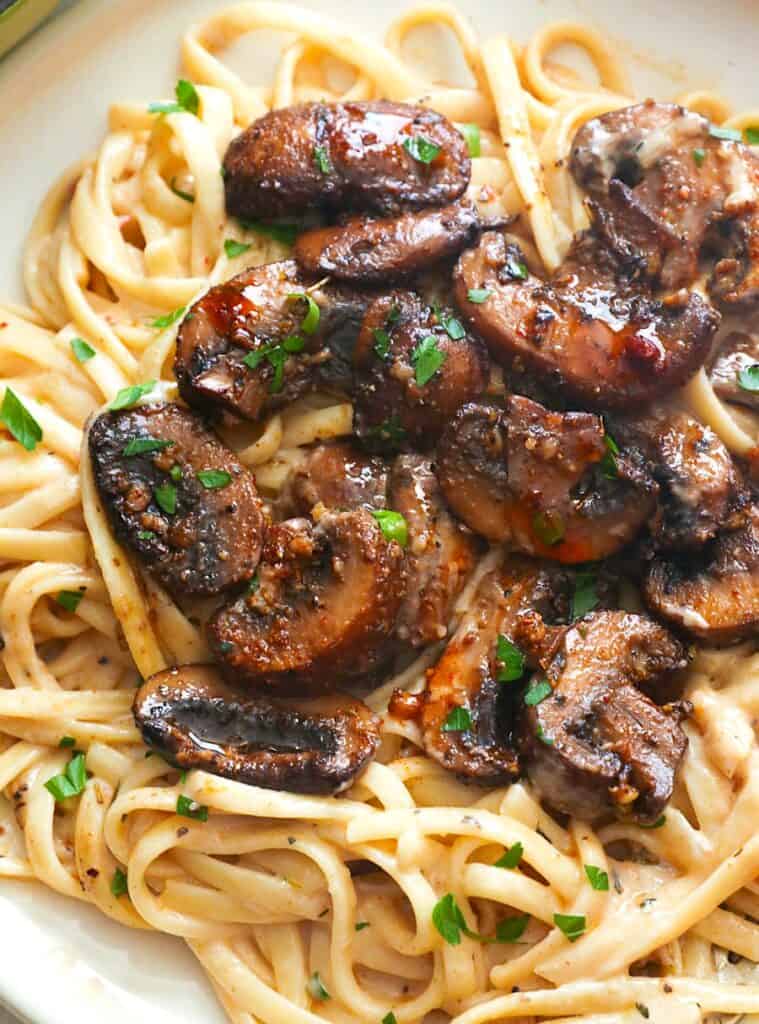 Serving up decadently creamy mushroom pasta for a vegetarian entree or elegant side dish.