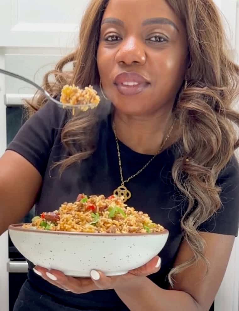 Imma enjoying spicy Cajun-style dirty rice.