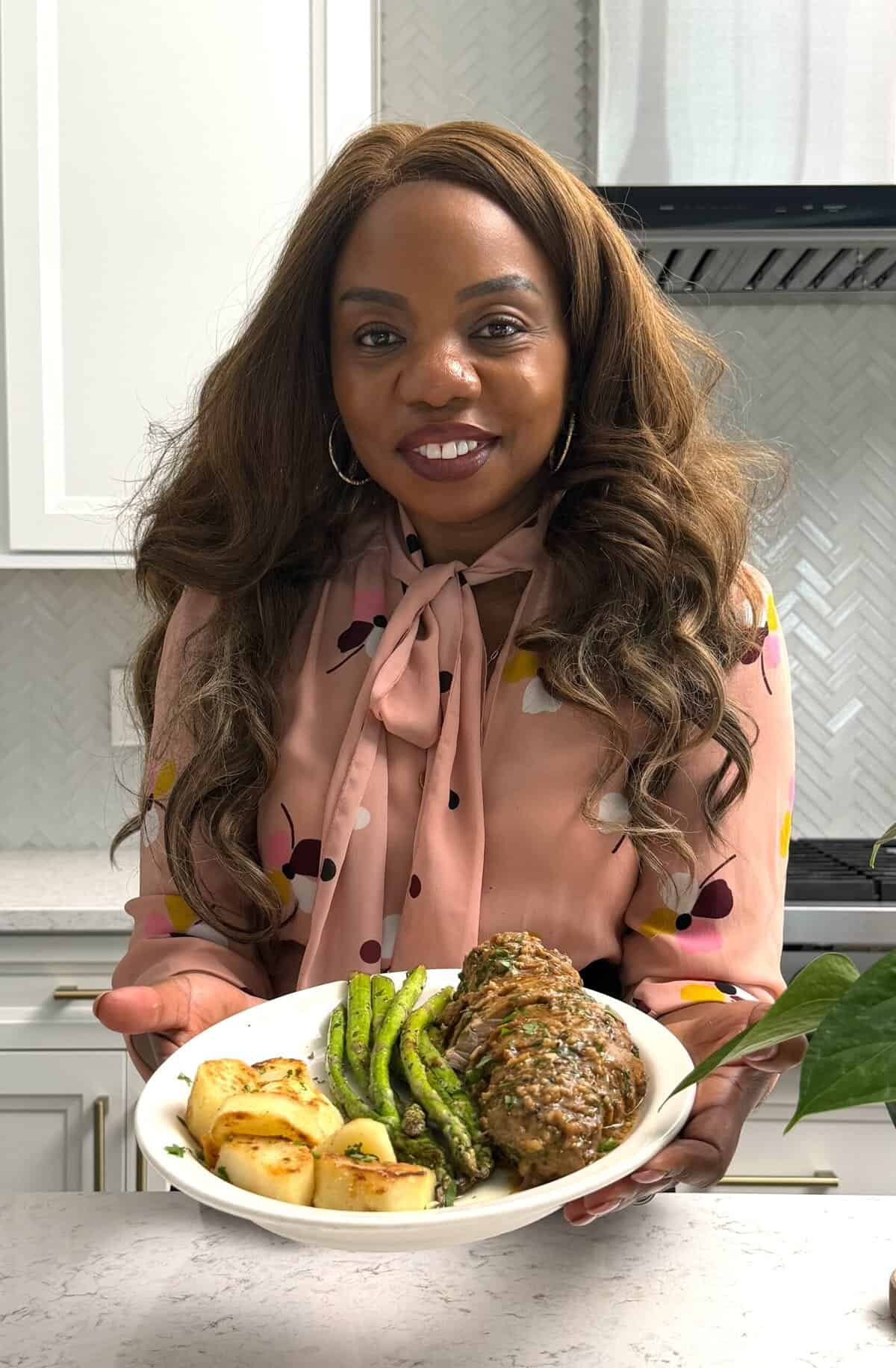 Roasted pork tenderloin with veggies for a complete meal.