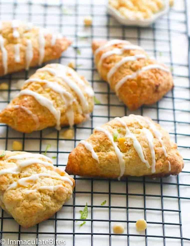 Getting ready to dive into freshly made pineapple scones with white chocolate.
