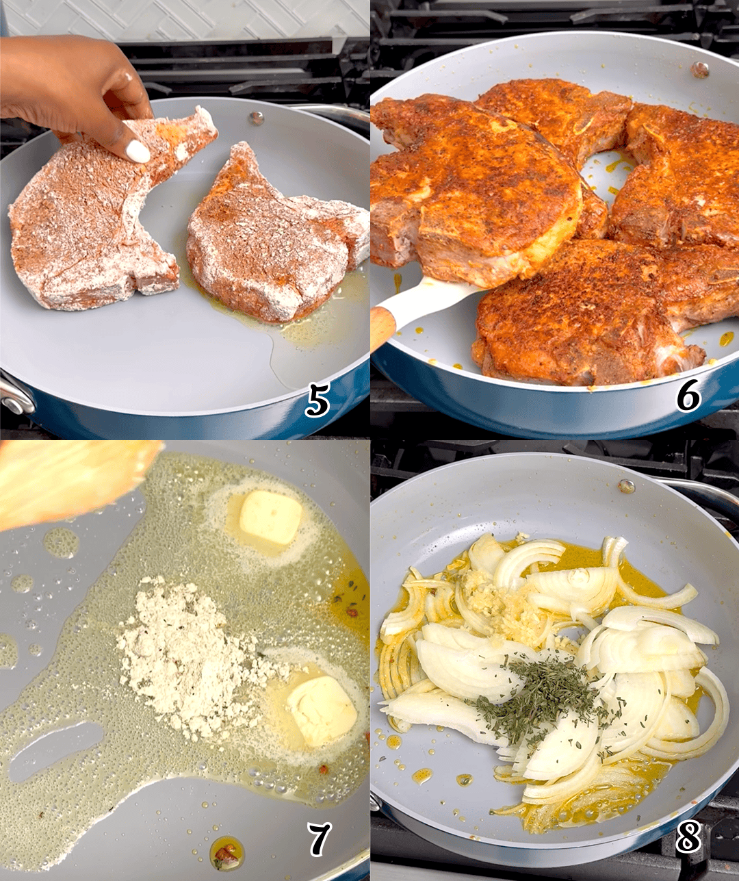 Sear the meat, make the roux, and saute the onions.